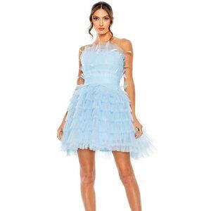 Mac Duggal Tulle and Feather Ruffle Mini Dress
